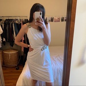 NWT White Asymmetric Beaded Cocktail Dress